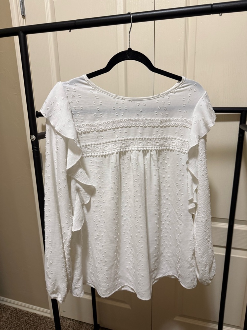 White Ruffled Long-Sleeve Women's Top